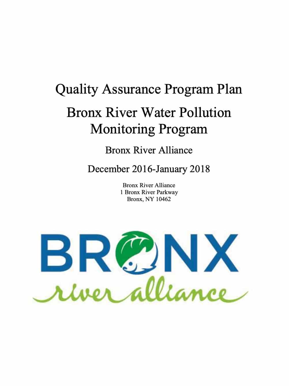 Quality Assurance Program Plan: Bronx River Water Pollution Monitoring Program