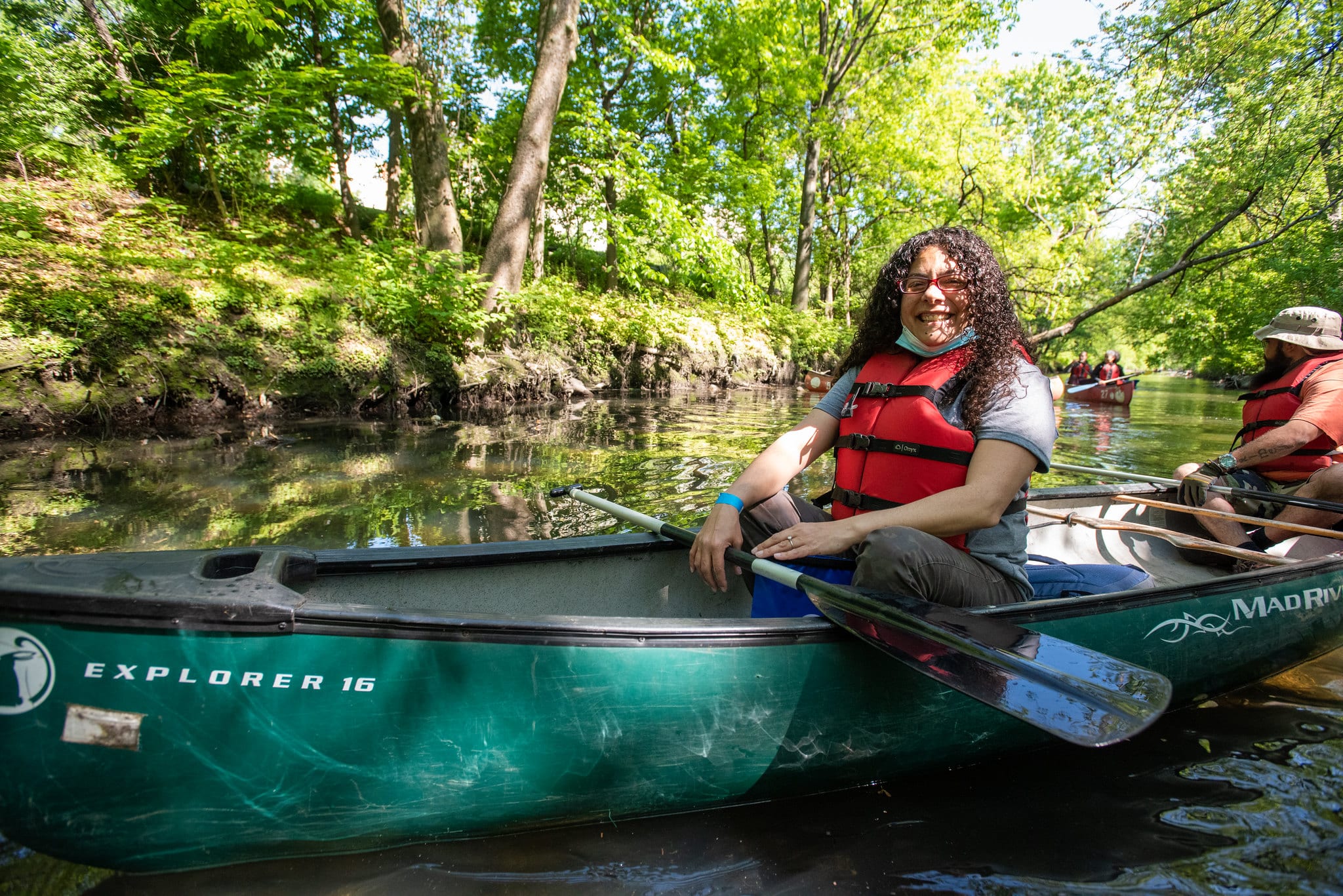 Paddlers on the Bronx River during a Bronx River Alliance event.